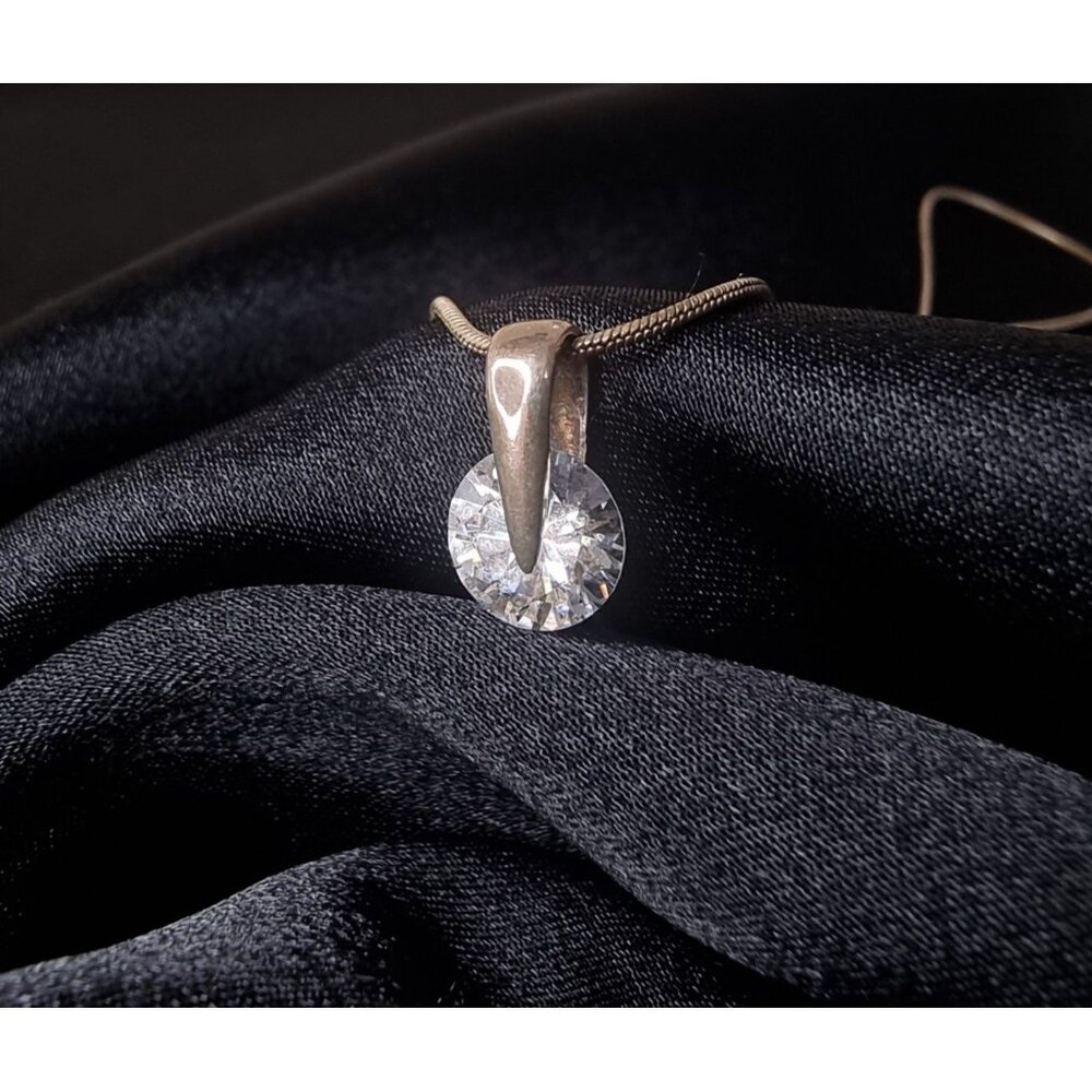 Vintage Sterling Silver Crystal Pendant Necklace With Snake Chain